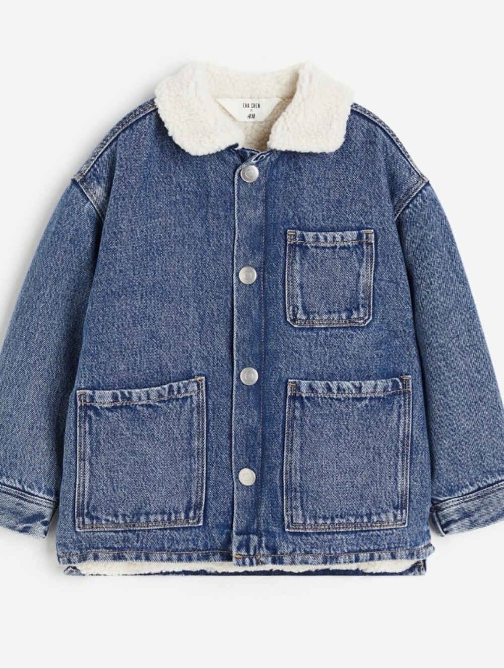 H&M Unisex Kids Blue Heavyweight Denim Jacket with Sherpa Lining Size 10 NEW